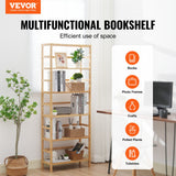 VEVOR Bamboo Bookshelf 6 Tiers Bamboo Ladder Bookcase Rectangle Storage Rack - Front View