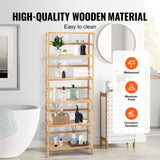 VEVOR Bamboo Bookshelf 6 Tiers Bamboo Ladder Bookcase Rectangle Storage Rack - 45-Degree Angle