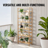 VEVOR Bamboo Bookshelf 6 Tiers Bamboo Ladder Bookcase Rectangle Storage Rack - Rear View