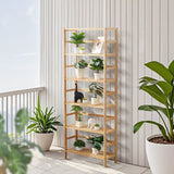 VEVOR Bamboo Bookshelf 6 Tiers Bamboo Ladder Bookcase Rectangle Storage Rack - Close-Up Angle