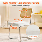 VEVOR Rattan Chairs Set of 2 Mid Century Modern Dining Chair Upholstered Velvet Accent Chair with Rattan Back Retro Dining Room Kitchen Chair for Living Room Bedroom Reading Room Office White - Rear View