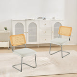 VEVOR Rattan Chairs Set of 2 Mid Century Modern Dining Chair Upholstered Velvet Accent Chair with Rattan Back Retro Dining Room Kitchen Chair for Living Room Bedroom Reading Room Office White - Low Angle