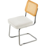 VEVOR Rattan Chairs Set of 2 Mid Century Modern Dining Chair Upholstered Velvet Accent Chair with Rattan Back Retro Dining Room Kitchen Chair for Living Room Bedroom Reading Room Office White - Extra Image