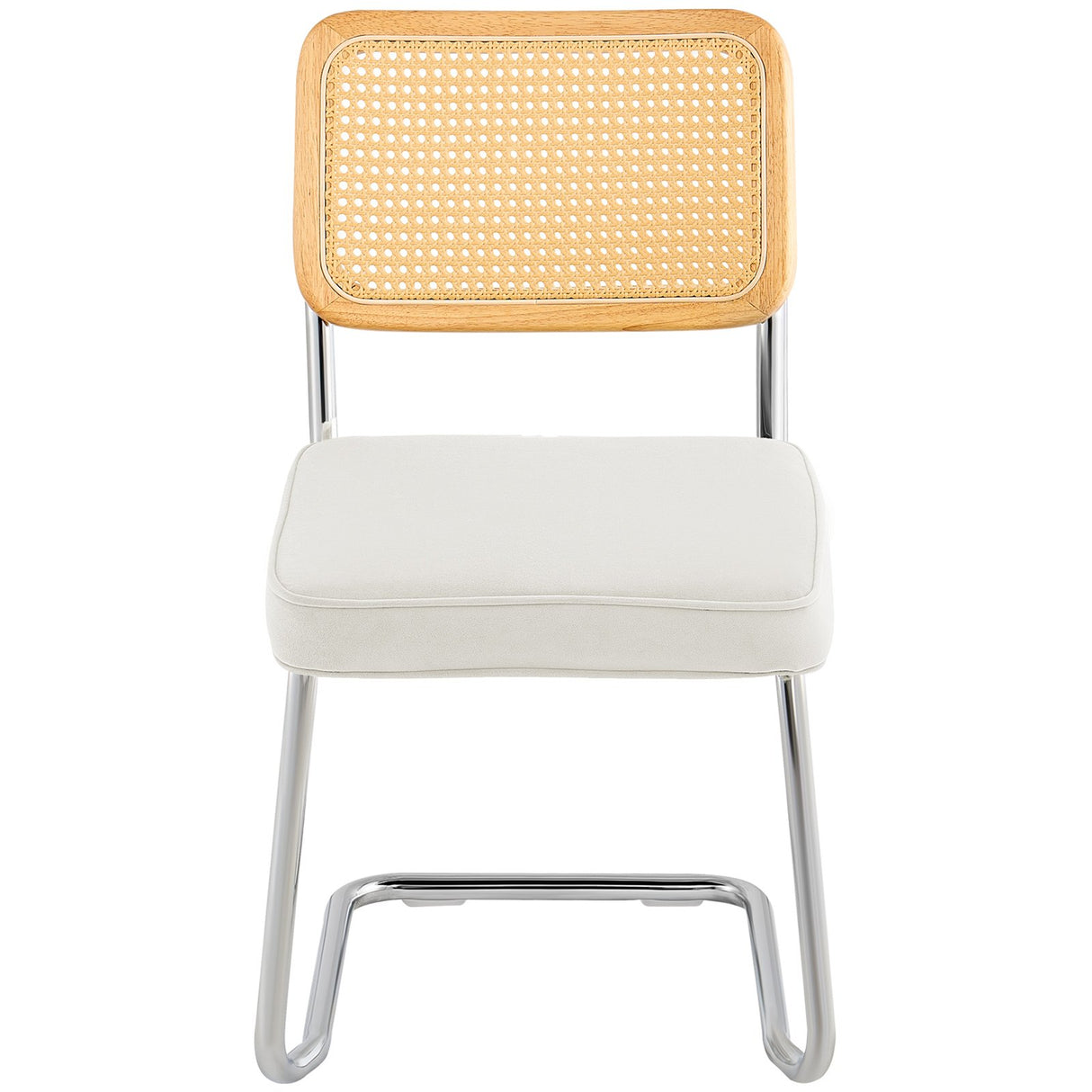 VEVOR Rattan Chairs Set of 2 Mid Century Modern Dining Chair Upholstered Velvet Accent Chair with Rattan Back Retro Dining Room Kitchen Chair for Living Room Bedroom Reading Room Office White