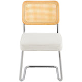 VEVOR Rattan Chairs Set of 2 Mid Century Modern Dining Chair Upholstered Velvet Accent Chair with Rattan Back Retro Dining Room Kitchen Chair for Living Room Bedroom Reading Room Office White - Extra Image
