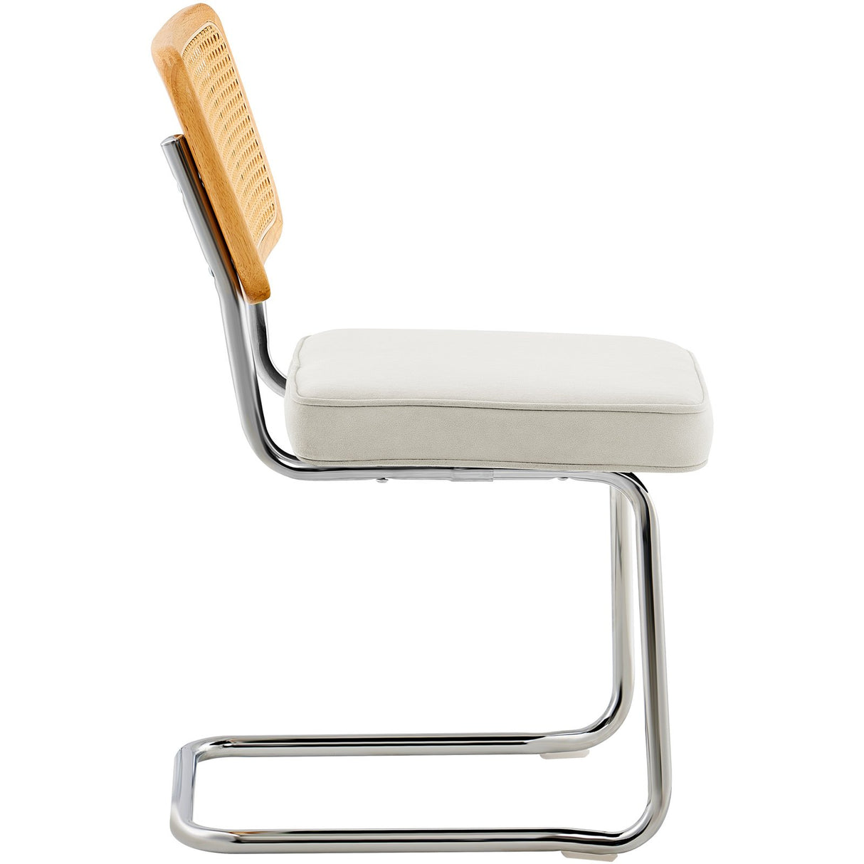 VEVOR Rattan Chairs Set of 2 Mid Century Modern Dining Chair Upholstered Velvet Accent Chair with Rattan Back Retro Dining Room Kitchen Chair for Living Room Bedroom Reading Room Office White