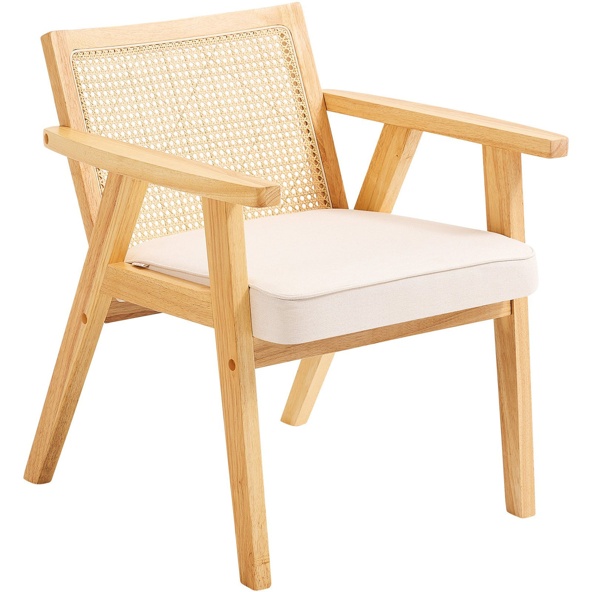 VEVOR Rattan Chair, Mid Century Modern Dining Chair with Armrest, Upholstered Chair with Rattan Back, Retro Rattan Dining Room Kitchen Chair for