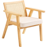 VEVOR Rattan Chair, Mid Century Modern Dining Chair with Armrest, Upholstered Chair with Rattan Back, Retro Rattan Dining Room Kitchen Chair for