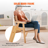 VEVOR Rattan Chair, Mid Century Modern Dining Chair with Armrest, Upholstered Chair with Rattan Back, Retro Rattan Dining Room Kitchen Chair for Living Room, Bedroom, Reading Room, and Office, Beige - Top-Down View