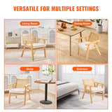 VEVOR Rattan Chair, Mid Century Modern Dining Chair with Armrest, Upholstered Chair with Rattan Back, Retro Rattan Dining Room Kitchen Chair for Living Room, Bedroom, Reading Room, and Office, Beige - 45-Degree Angle