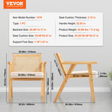VEVOR Rattan Chair, Mid Century Modern Dining Chair with Armrest, Upholstered Chair with Rattan Back, Retro Rattan Dining Room Kitchen Chair for