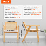 VEVOR Rattan Chair, Mid Century Modern Dining Chair with Armrest, Upholstered Chair with Rattan Back, Retro Rattan Dining Room Kitchen Chair for Living Room, Bedroom, Reading Room, and Office, Beige - Close-Up Angle