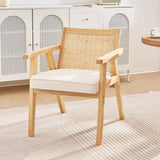 VEVOR Rattan Chair, Mid Century Modern Dining Chair with Armrest, Upholstered Chair with Rattan Back, Retro Rattan Dining Room Kitchen Chair for