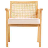 VEVOR Rattan Chair, Mid Century Modern Dining Chair with Armrest, Upholstered Chair with Rattan Back, Retro Rattan Dining Room Kitchen Chair for Living Room, Bedroom, Reading Room, and Office, Beige - Extra Image