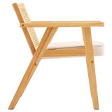 VEVOR Rattan Chair, Mid Century Modern Dining Chair with Armrest, Upholstered Chair with Rattan Back, Retro Rattan Dining Room Kitchen Chair for