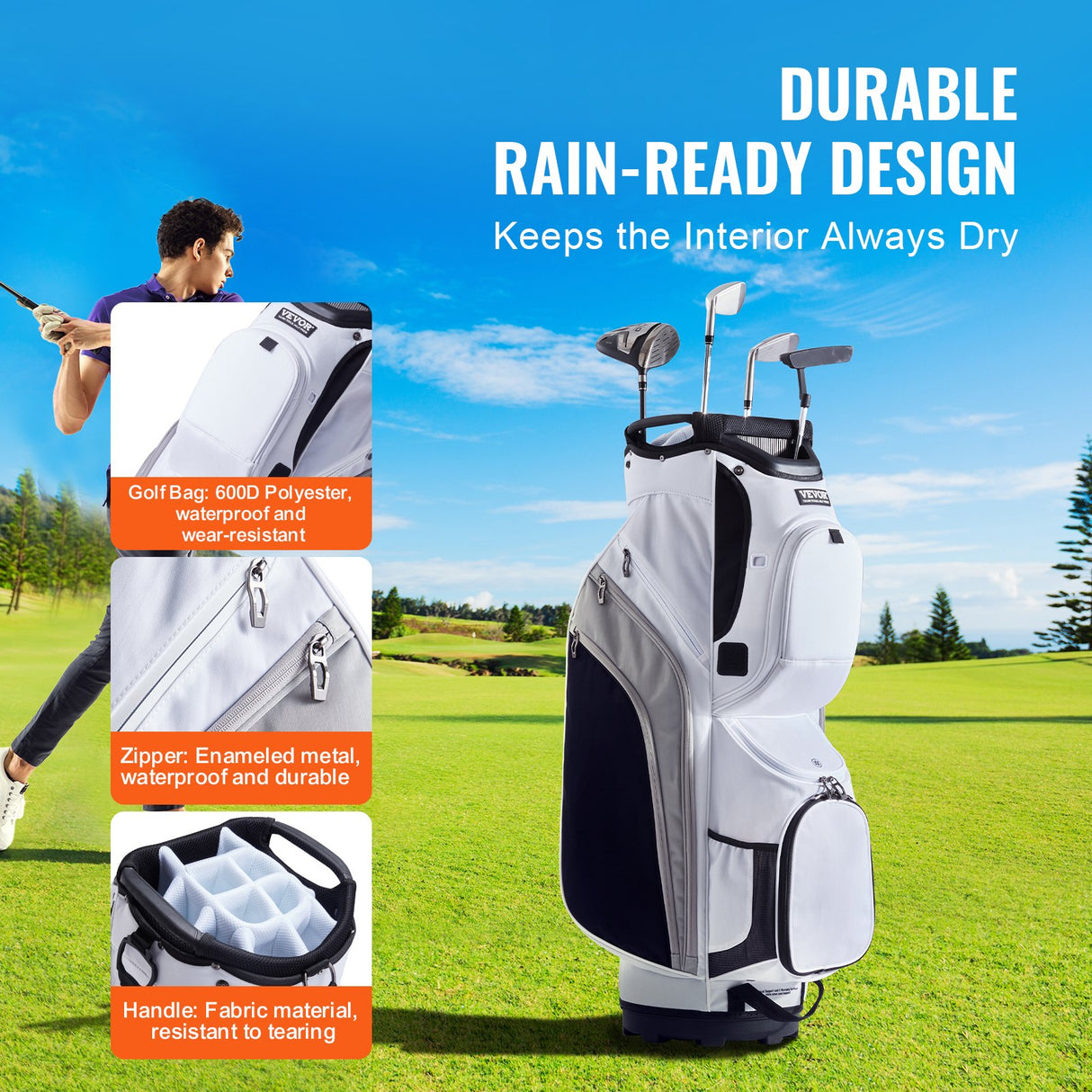 VEVOR Golf Cart Bag with 14 Way Organizer Divider Top, 36??13 Pockets Premium Nylon Cart Bag, Durable Golf Bags with Handles & Dust Cover & Detachable
