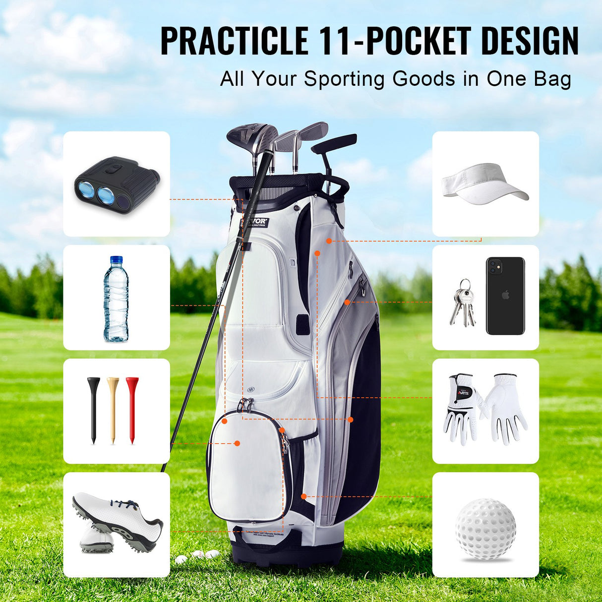 VEVOR Golf Cart Bag with 14 Way Organizer Divider Top, 36??13 Pockets Premium Nylon Cart Bag, Durable Golf Bags with Handles & Dust Cover & Detachable