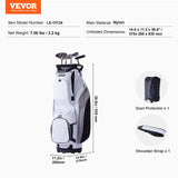 VEVOR Golf Cart Bag with 14 Way Organizer Divider Top, 36” 13 Pockets Premium Nylon Cart Bag, Durable Golf Bags with Handles & Dust Cover & Detachable Straps for Men & Women, White Color-Block - Close-Up Angle