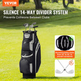 VEVOR Golf Cart Bag with 14 Way Organizer Divider Top, 13 Pockets Premium Cart Bag, Durable 600D Polyester Fabric Golf Bags with Handles & Dust Cover & Detachable Straps for Men & Women, Black Color-Block - Front View