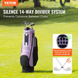 VEVOR Golf Cart Bag with 14 Way Organizer Divider Top, 36” Multiple Pockets Premium Cart Bag, Durable Golf Bags with Handles & Dust Cover & Detachable Strap for Men & Women, Black Purple - Front View
