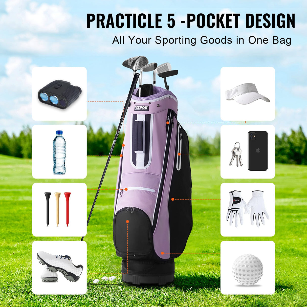 VEVOR Golf Cart Bag with 14 Way Organizer Divider Top, 36??Multiple Pockets Premium Cart Bag, Durable Golf Bags with Handles & Dust Cover & Detachable