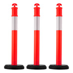 3 Pack Traffic Delineator Posts, 1140 mm Traffic Safety Cones with Fillable Base and Reflective Strips, Heavy Duty Delineator Posts for Construction Site, Parking Lot, Crowd Control, Red