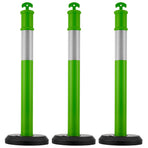 3 Pack Traffic Delineator Posts, 1140 mm Traffic Safety Cones with Fillable Base and Reflective Strips, Heavy Duty Delineator Posts for Construction Site, Parking Lot, Crowd Control, Green