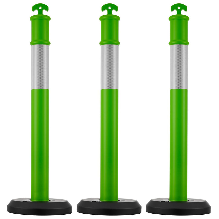 3 Pack Traffic Delineator Posts, 1140 mm Traffic Safety Cones with Fillable Base and Reflective Strips, Heavy Duty Delineator Posts for Construction Site, Parking Lot, Crowd Control, Green