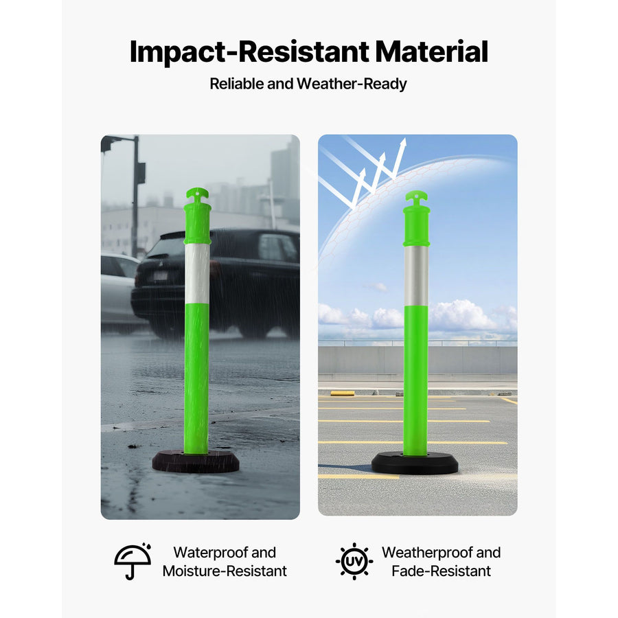 3 Pack Traffic Delineator Posts, 1140 mm Traffic Safety Cones with Fillable Base and Reflective Strips, Heavy Duty Delineator Posts for Construction Site, Parking Lot, Crowd Control, Green