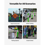 3 Pack Traffic Delineator Posts, 1140 mm Traffic Safety Cones with Fillable Base and Reflective Strips, Heavy Duty Delineator Posts for Construction Site, Parking Lot, Crowd Control, Green