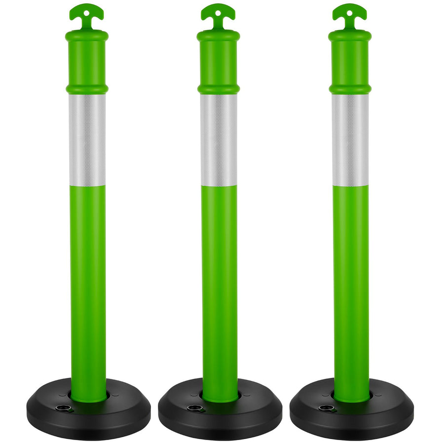 3 Pack Traffic Delineator Posts, 1140 mm Traffic Safety Cones with Fillable Base and Reflective Strips, Heavy Duty Delineator Posts for Construction Site, Parking Lot, Crowd Control, Green