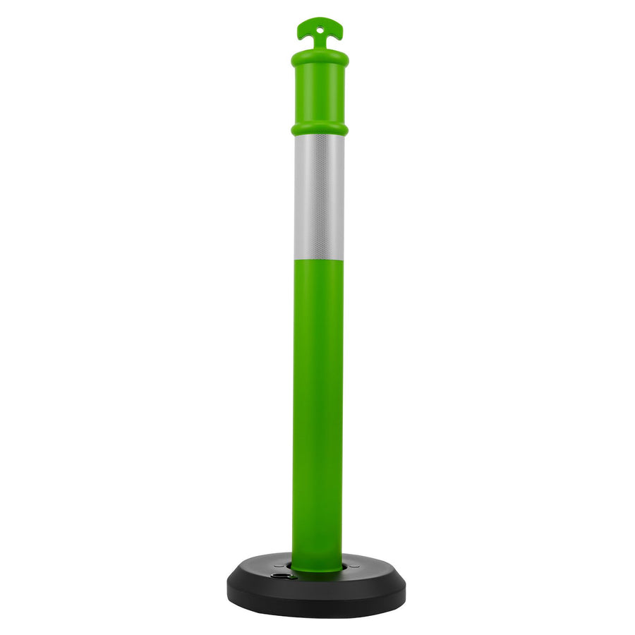 3 Pack Traffic Delineator Posts, 1140 mm Traffic Safety Cones with Fillable Base and Reflective Strips, Heavy Duty Delineator Posts for Construction Site, Parking Lot, Crowd Control, Green