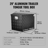 VEVOR Trailer Tongue Box, Aluminum Alloy Diamond Plate Tongue Box Tool Chest, Heavy Duty Trailer Box Storage with Lock and Keys, for Pickup Truck, RV, Trailer, 737 x 410 x 460 mm/29x16.5x18inch - Close-Up Angle