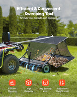 26.7 cm Tow Behind Lawn Sweeper, 26 cu.ft. Large Yard Sweeper, Adjustable Sweeping Height, Heavy Duty Leaf & Grass Collector with Dumping Rope, Pull Behind Sweepers for Debris Grass Clippings - Front View