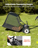 26.7 cm Tow Behind Lawn Sweeper, 26 cu.ft. Large Yard Sweeper, Adjustable Sweeping Height, Heavy Duty Leaf & Grass Collector with Dumping Rope, Pull Behind Sweepers for Debris Grass Clippings - Side View