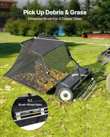 26.7 cm Tow Behind Lawn Sweeper, 26 cu.ft. Large Yard Sweeper, Adjustable Sweeping Height, Heavy Duty Leaf & Grass Collector with Dumping Rope, Pull Behind Sweepers for Debris Grass Clippings - 45-Degree Angle