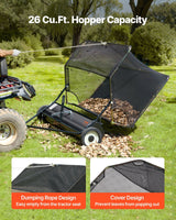 26.7 cm Tow Behind Lawn Sweeper, 26 cu.ft. Large Yard Sweeper, Adjustable Sweeping Height, Heavy Duty Leaf & Grass Collector with Dumping Rope, Pull Behind Sweepers for Debris Grass Clippings - Rear View
