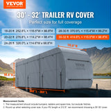VEVOR Travel Trailer Cover, 9.1-9.8m RV Cover, 4-Layer Non-Woven Fabric Camper Cover, Waterproof, Windproof And Wear-Resistant Class A RV Cover, Rip-Stop Camper Cover with Storage Bag and Patches - Front View