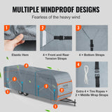 VEVOR Travel Trailer Cover, 9.1-9.8m RV Cover, 4-Layer Non-Woven Fabric Camper Cover, Waterproof, Windproof And Wear-Resistant Class A RV Cover, Rip-Stop Camper Cover with Storage Bag and Patches - Top-Down View