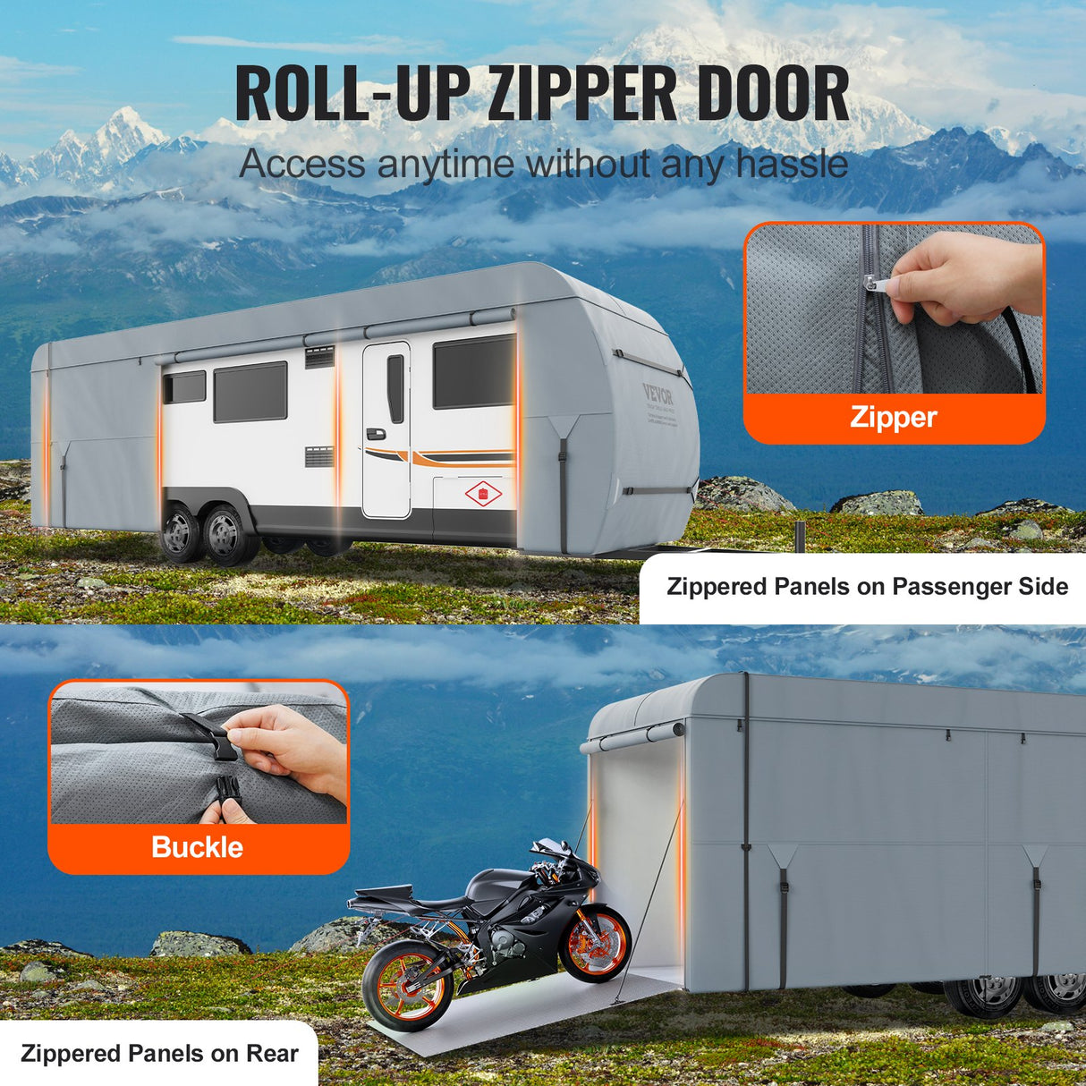 VEVOR Travel Trailer Cover, 9.1-9.8m RV Cover, 4-Layer Non-Woven Fabric Camper Cover, Waterproof, Windproof And Wear-Resistant Class A RV Cover, Rip-