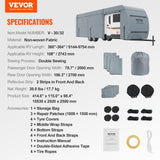 VEVOR Travel Trailer Cover, 9.1-9.8m RV Cover, 4-Layer Non-Woven Fabric Camper Cover, Waterproof, Windproof And Wear-Resistant Class A RV Cover, Rip-Stop Camper Cover with Storage Bag and Patches - Close-Up Angle