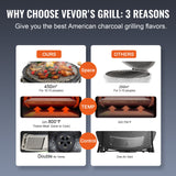 VEVOR Portable Charcoal Grill, Propane Gas Grills with Cover and Cart, Heavy Duty Stainless Steel BBQ Grill, Mini Smoker for Outdoor Cooking, Barbecue Camping, Picnic, and Backyard, Black