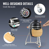 VEVOR Portable Charcoal Grill, Propane Gas Grills with Cover and Cart, Heavy Duty Stainless Steel BBQ Grill, Mini Smoker for Outdoor Cooking, Barbecue Camping, Picnic, and Backyard, Black - Rear View