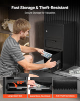 3.6 Cubic Feet Drop Safe, Large Capacity Front Drop Slot Safe Box with Digital Keypad, Heavy Duty 3 Tiers Cash Depository Box with Spare Keys for Cash, Bank Slip, Jewelry, Document, Bill, Black - Front View