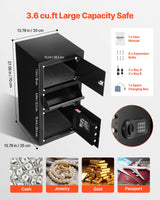 3.6 Cubic Feet Drop Safe, Large Capacity Front Drop Slot Safe Box with Digital Keypad, Heavy Duty 3 Tiers Cash Depository Box with Spare Keys for Cash, Bank Slip, Jewelry, Document, Bill, Black - Side View