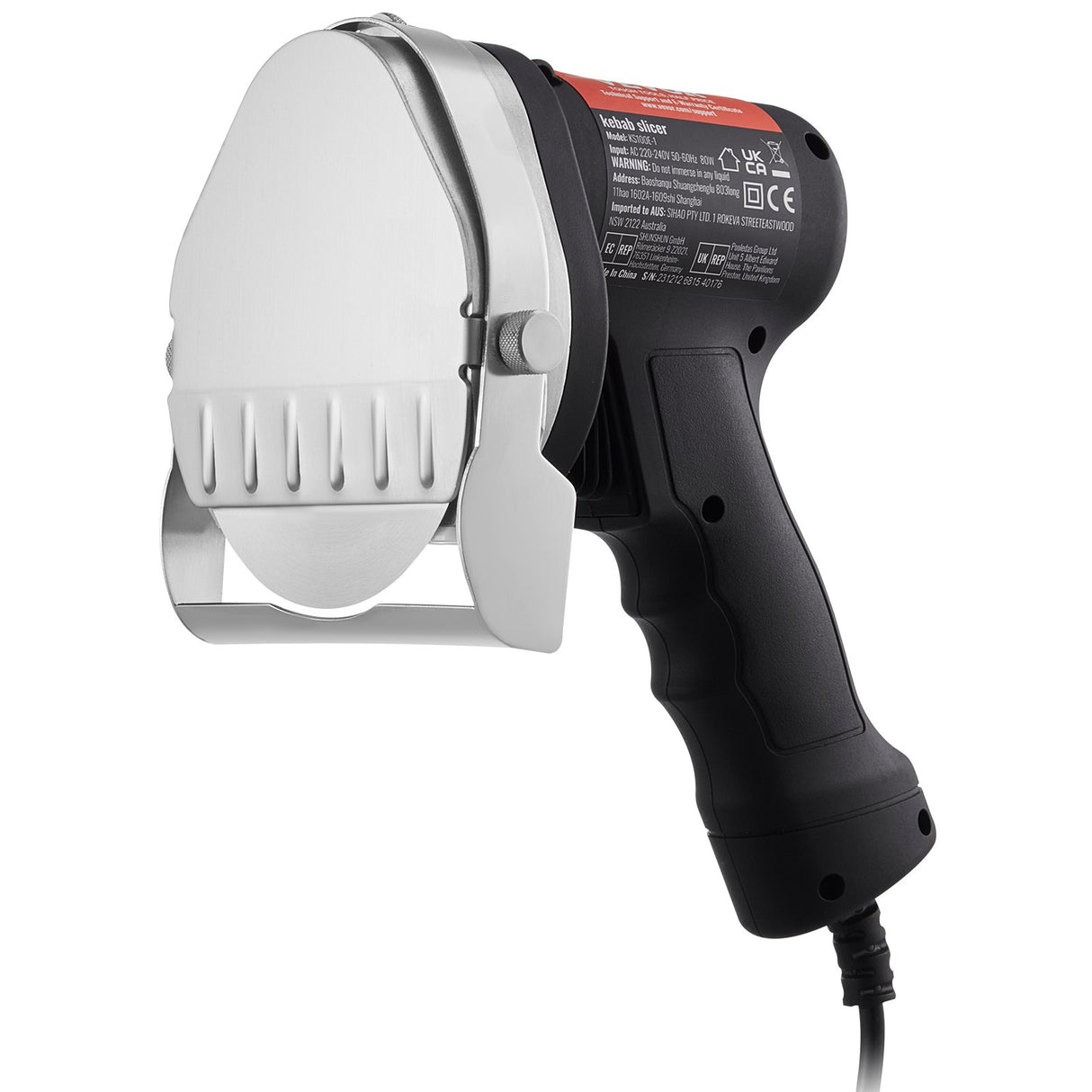 VEVOR Electric Shawarma Knife, 80W Professional Turkish Kebab Knife, Commercial Stainless Steel Gyro Cutter, Doner Kebab Meat Slicer with 2 Blades, 100mm Blade Diameter, 0-8mm Adjustable Thickness