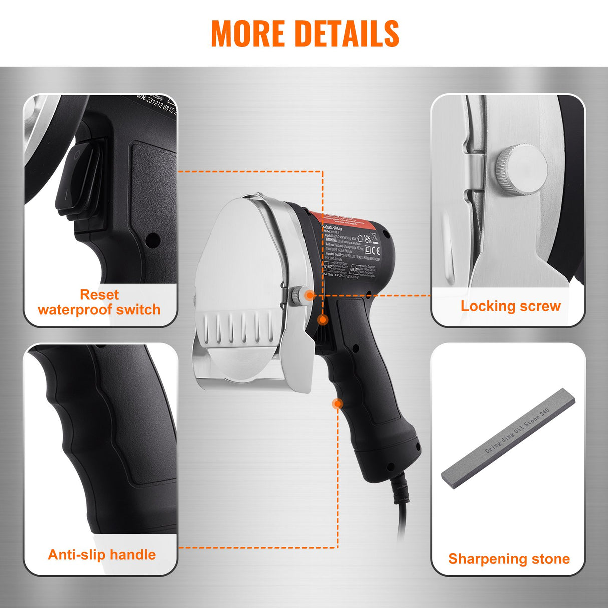 VEVOR Electric Shawarma Knife, 80W Professional Turkish Kebab Knife, Commercial Stainless Steel Gyro