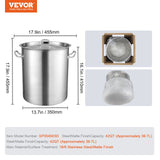 VEVOR Stainless Steel Stockpot, 42 Quart Large Cooking Pots, Multipurpose Cookware Sauce Pot with Lid & Handle, Heavy Duty Commercial Grade Stock Pot, Sanding Treatment, for Large Groups Events Silver - Close-Up Angle