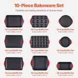 VEVOR Baking Pan Set 10-Piece Nonstick Carbon Steel Set with Silicone Handles - Front View