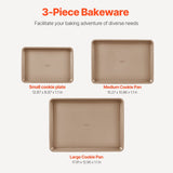 VEVOR Baking Pan Set 3-Piece Nonstick Carbon Steel Set with Silicone Handles - Front View